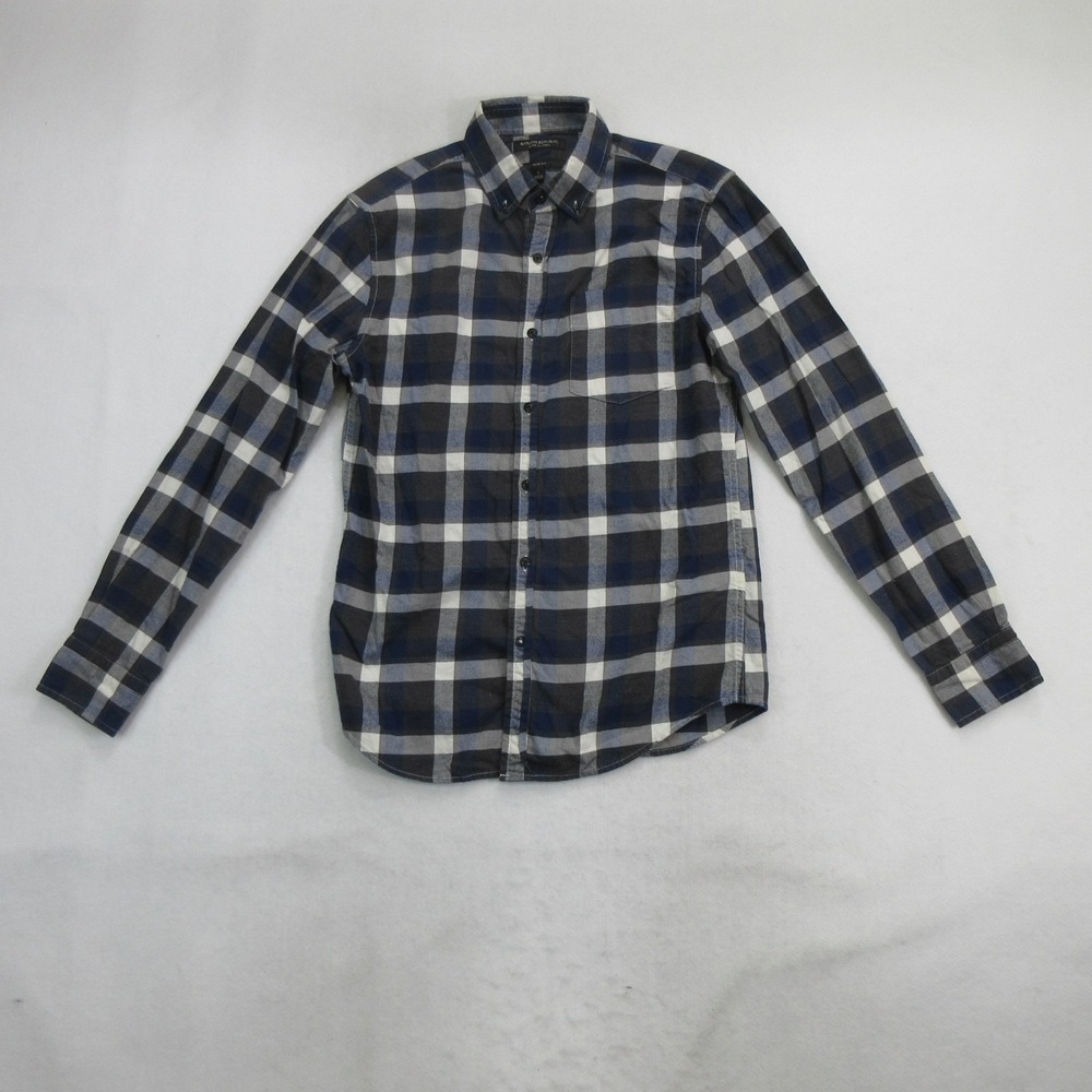 Banana Republic Men's Shirt S Blue Gray Plaid Luxe Flannel Long Sleeve Slim Fit